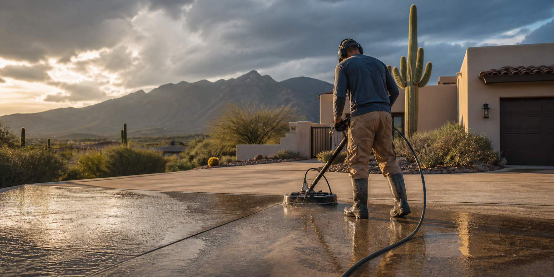 A Tucson driveway with the Santa Catalina Mountains beyond